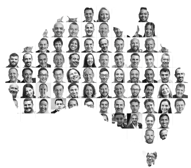 Map of Australia filled with faces